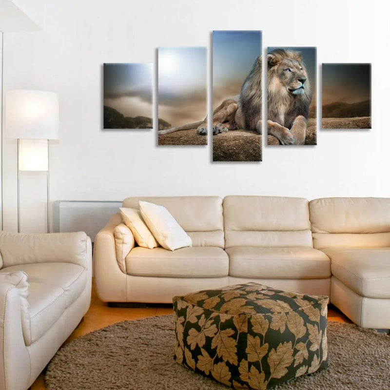 Set mit 5 Löwenmotiven als Wandbilder auf Leinwand