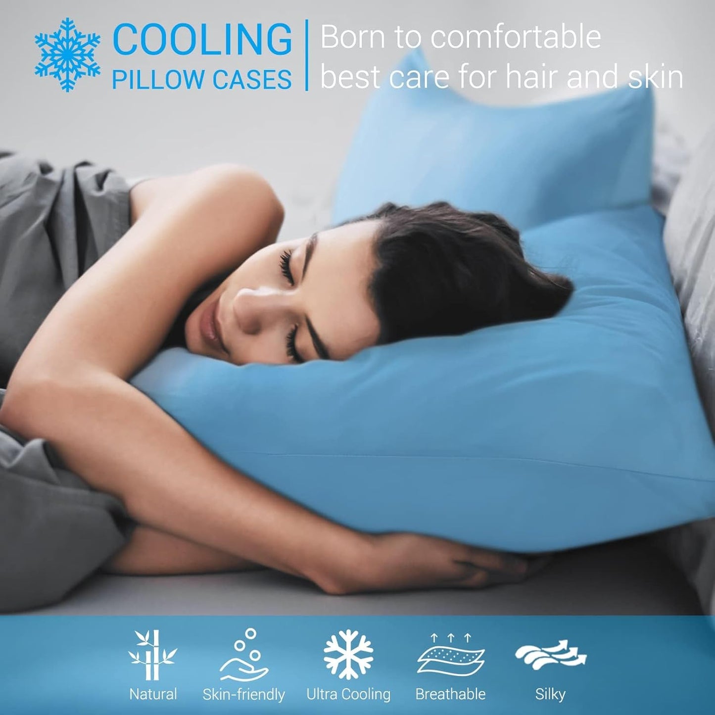 2-Pack Premium Seidige Super Kühlende Blau Kissenbezüge – Extreme Q-Max 0.5 | Brehn