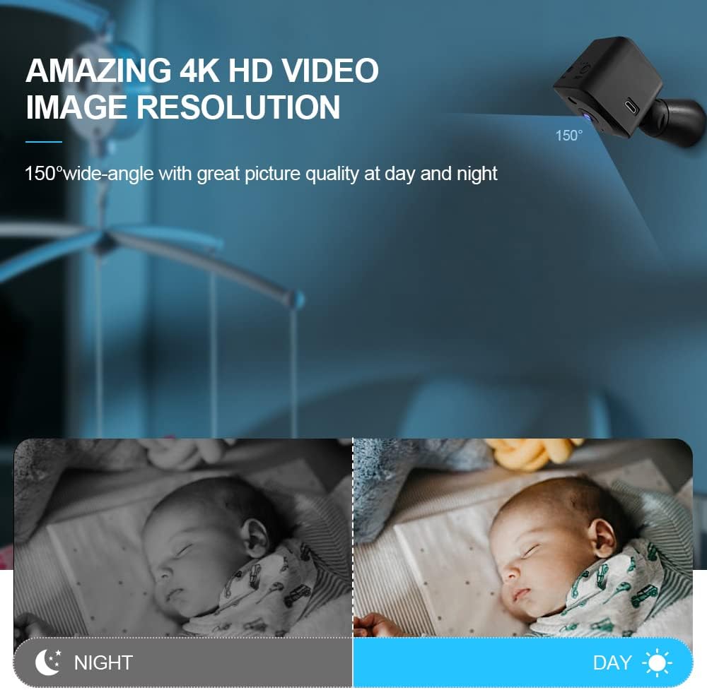 Mini-Überwachungskamera 4K, WLAN, versteckte Innenkamera mit Nachtsicht