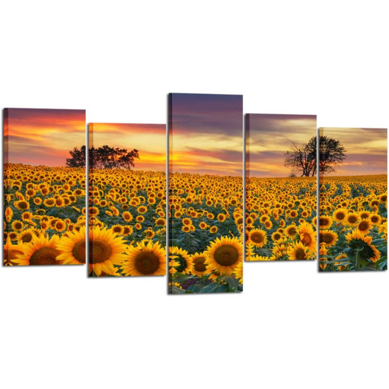 5-teilige Sonnenblumenbauern Leinwand Wandkunst Malerei