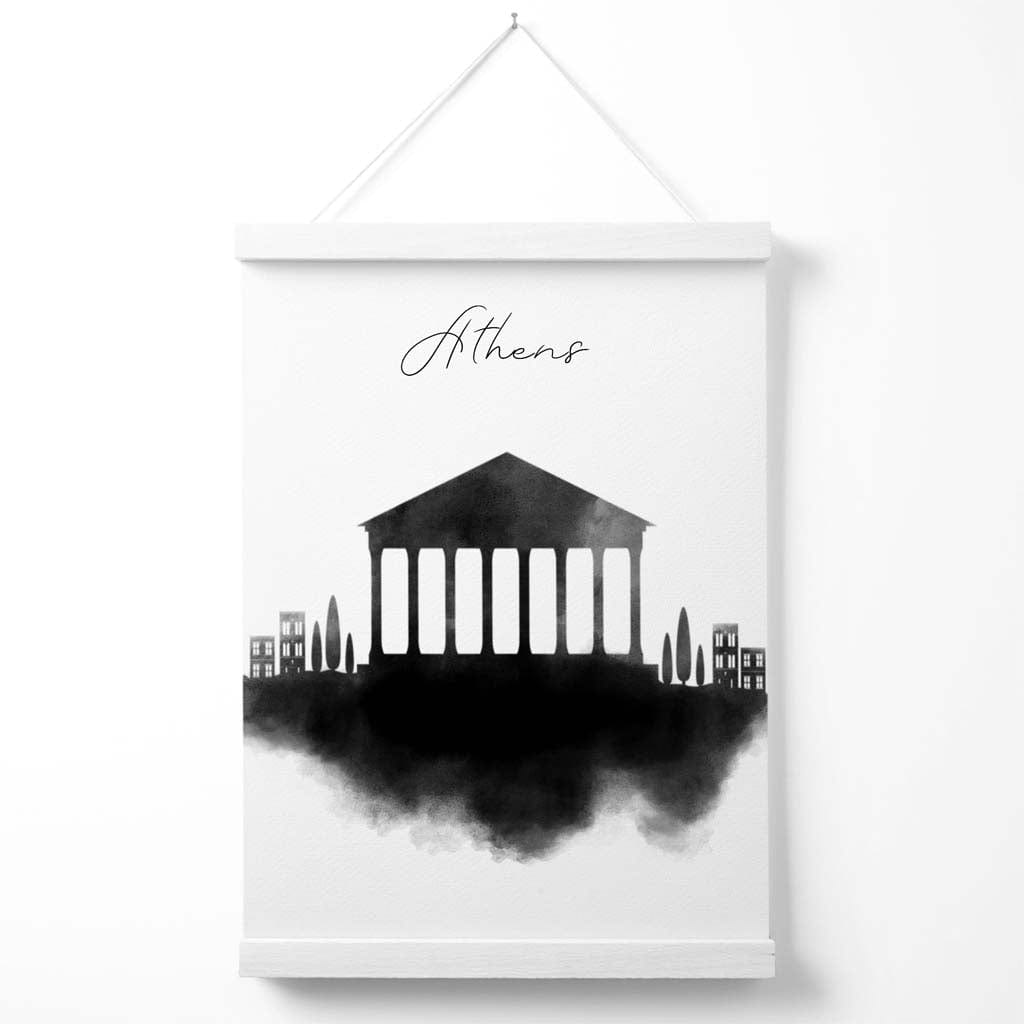 Athener Stadtposter mit Aquarell-Skyline und Aufhänger