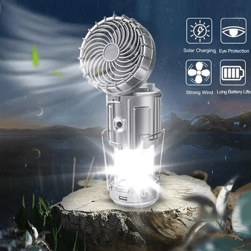 Tragbarer dehnbarer Solar-Lithiumbatterie-Elektrolüfter + Notlicht | Brehn