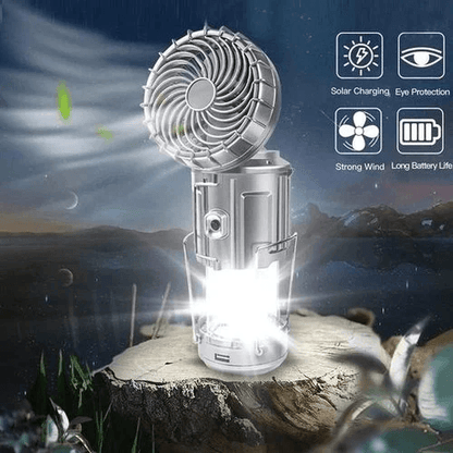 Tragbarer dehnbarer Solar-Lithiumbatterie-Elektrolüfter + Notlicht | Brehn