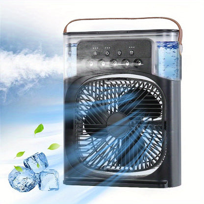 1pc Tragbare Klimaanlage, Tragbarer Luftkühler für den Haushalt, Hydrokühlventilator, Tragbare Luftanpassung für das Büro, 3-Geschwindigkeits-Luftkühlventilator-Luftbefeuchter, 5 Stück befeuchtete Sprühköpfe für Haushaltsgeräte | Brehn