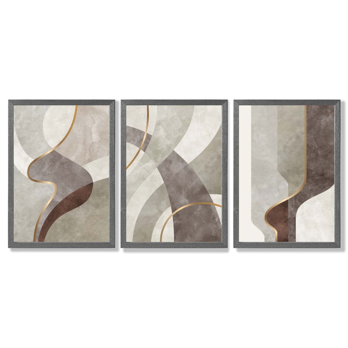 Beige und Braun, 3er-Set abstrakter, gerahmter Kunstdrucke mit Wirbelmuster