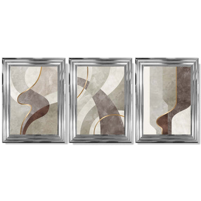 Beige und Braun, 3er-Set abstrakter, gerahmter Kunstdrucke mit Wirbelmuster