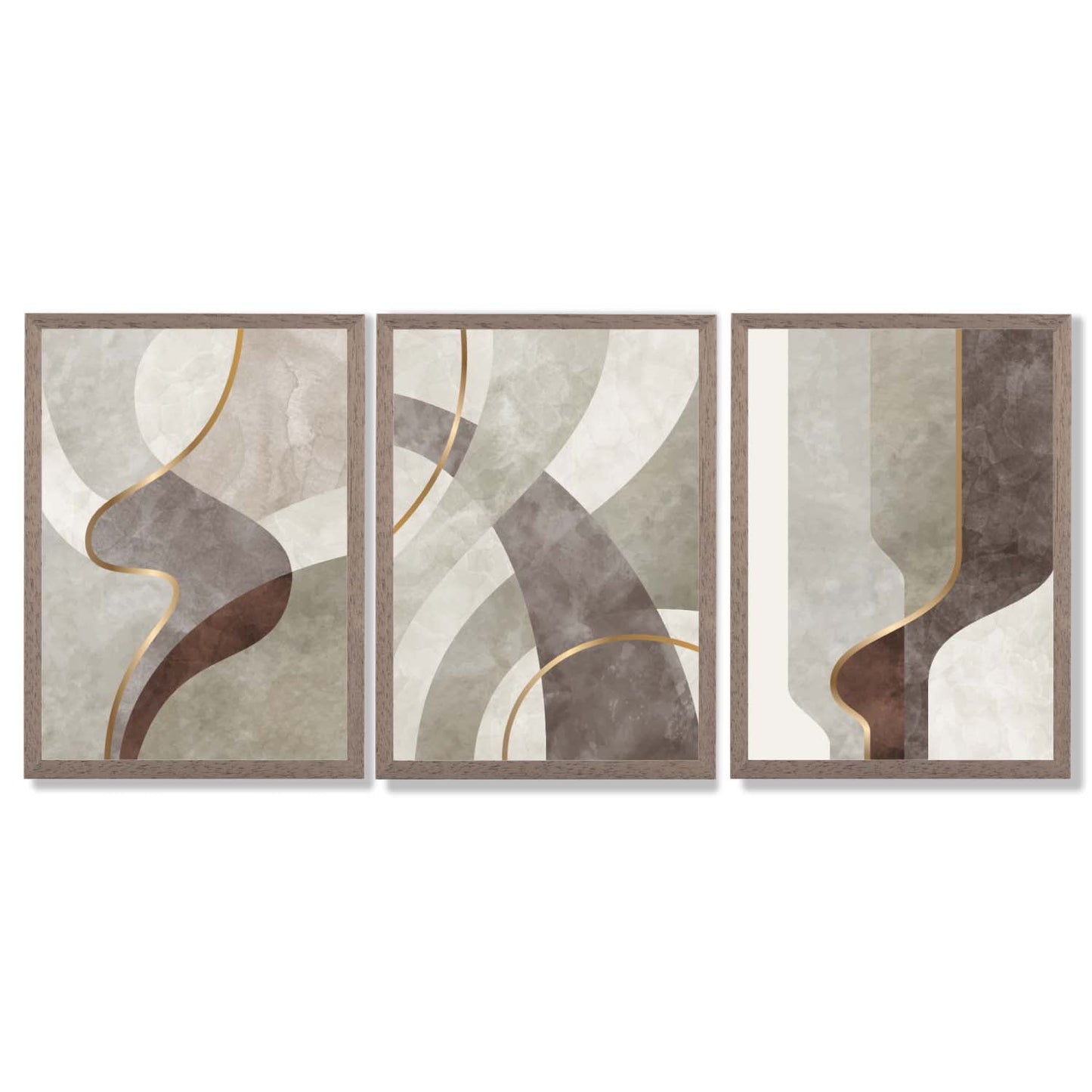 Beige und Braun, 3er-Set abstrakter, gerahmter Kunstdrucke mit Wirbelmuster