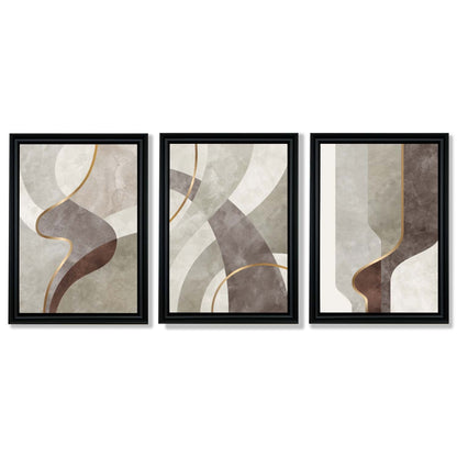 Beige und Braun, 3er-Set abstrakter, gerahmter Kunstdrucke mit Wirbelmuster
