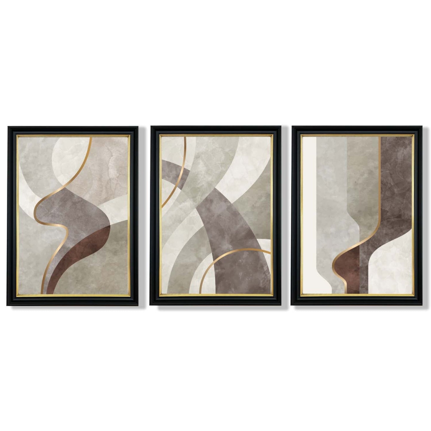Beige und Braun, 3er-Set abstrakter, gerahmter Kunstdrucke mit Wirbelmuster