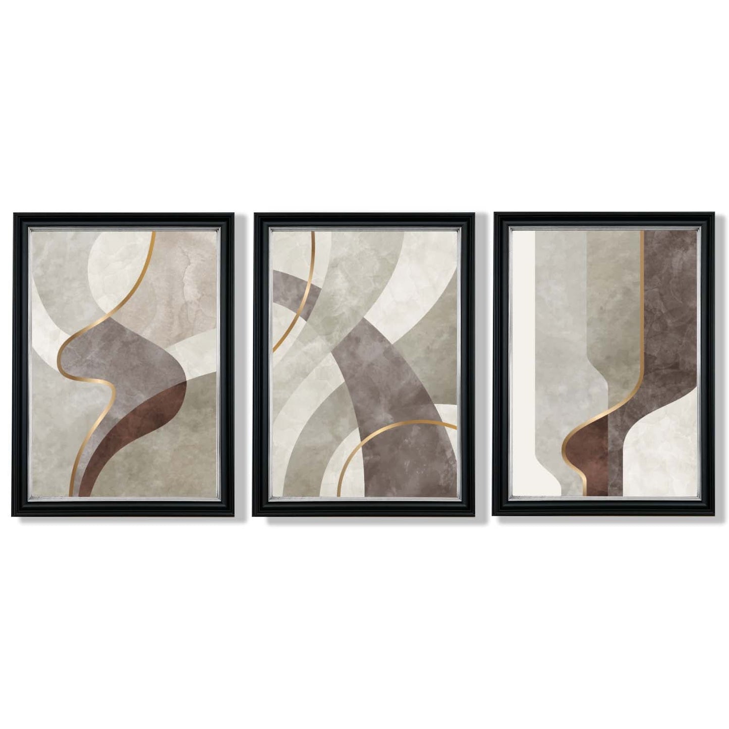 Beige und Braun, 3er-Set abstrakter, gerahmter Kunstdrucke mit Wirbelmuster