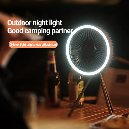 Wiederaufladbarer 10.000mAh Camping Ventilator mit LED-Beleuchtung und Powerbank | Brehn