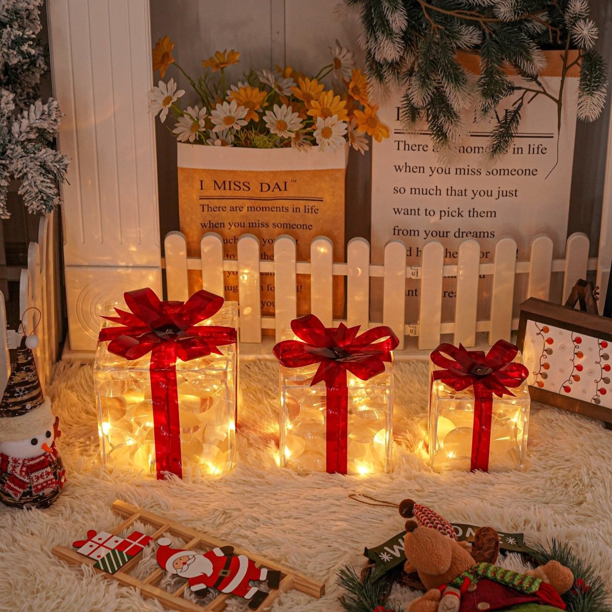 Brehn | Leuchtende Geschenke - Set aus 3 beleuchteten Boxen - Weihnachtsdekoration für drinnen und draußen