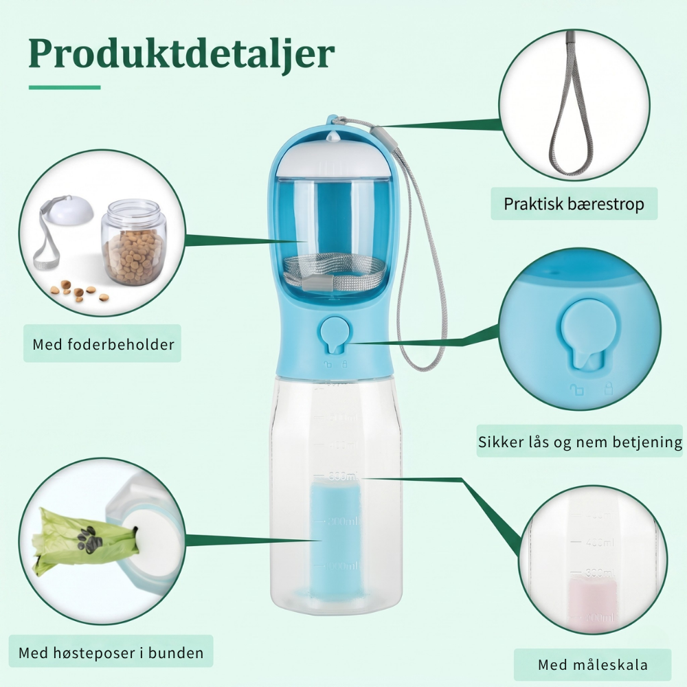 TrailBuddy™ – 3-in-1 Hunde-Trinkflasche mit Futterbox | Brehn