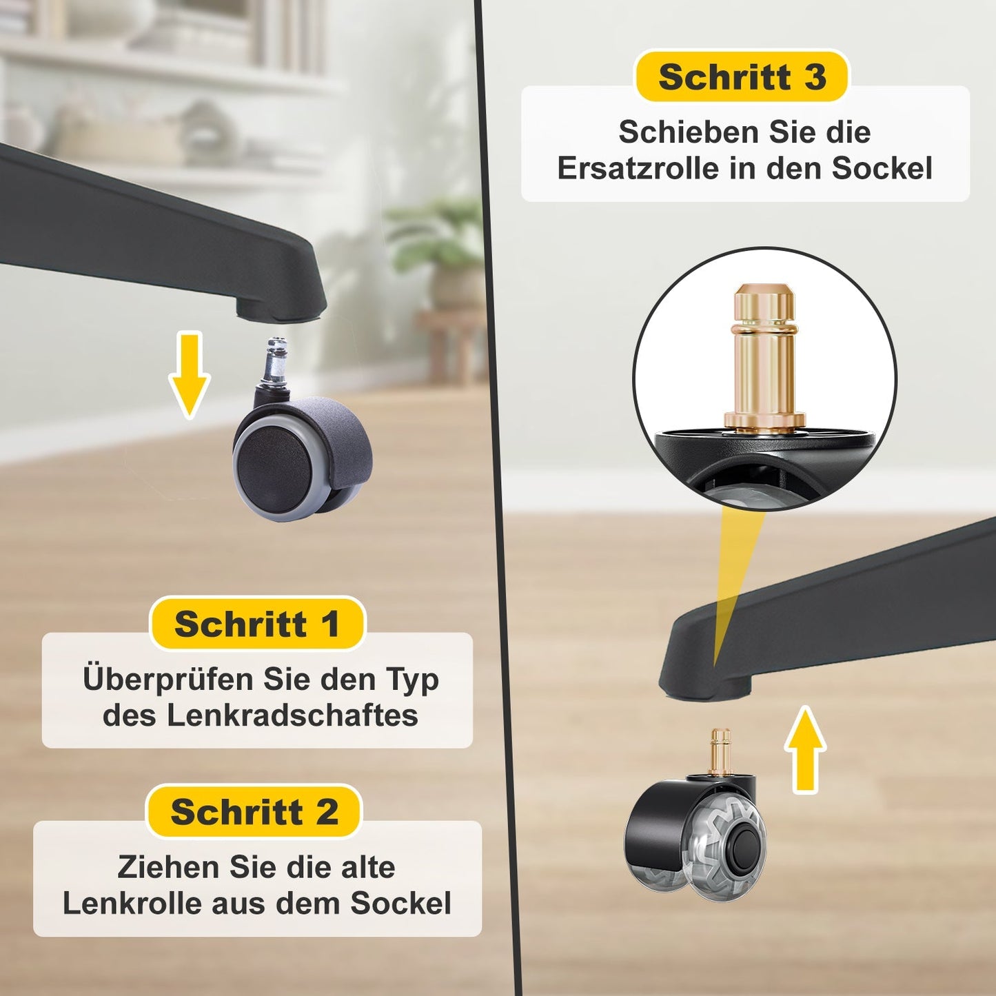 5 Stück BürostuhlRollen Drehstuhlrollen 10mm x 22mm | Brehn