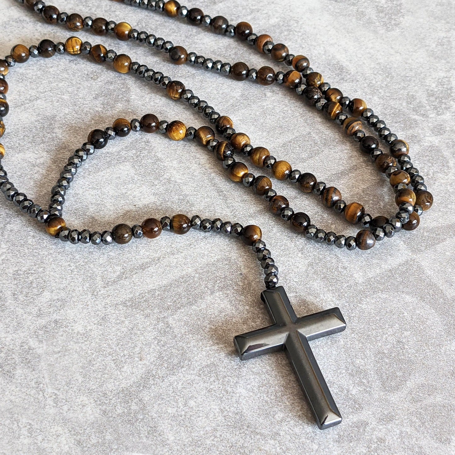 Orion-Spirituelle Halskette mit Tigerauge und Lapislazuli – Rosenkranz für Männer
