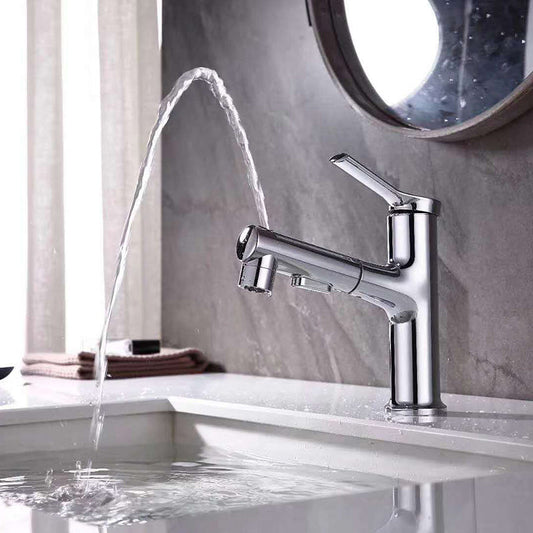Zeitgenössischer Waschbecken Wasserhahn Plian Niedriger Bogen Drei-Loch Badewasserhahn
