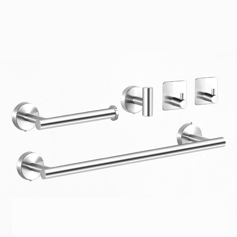 Modernes Badzubehör Set aus gebürstetem Edelstahl verchromt Handtuchstange/Ring & Bademantelhaken