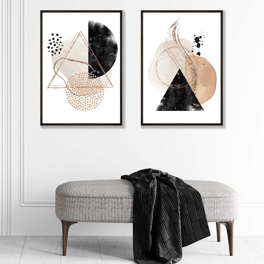 Beige und schwarze abstrakte Formen, 2er-Set Kunstdrucke