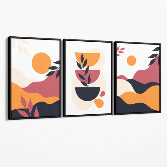 Boho-Stil, leuchtendes Pink-Orange, 3er-Set Leinwanddrucke