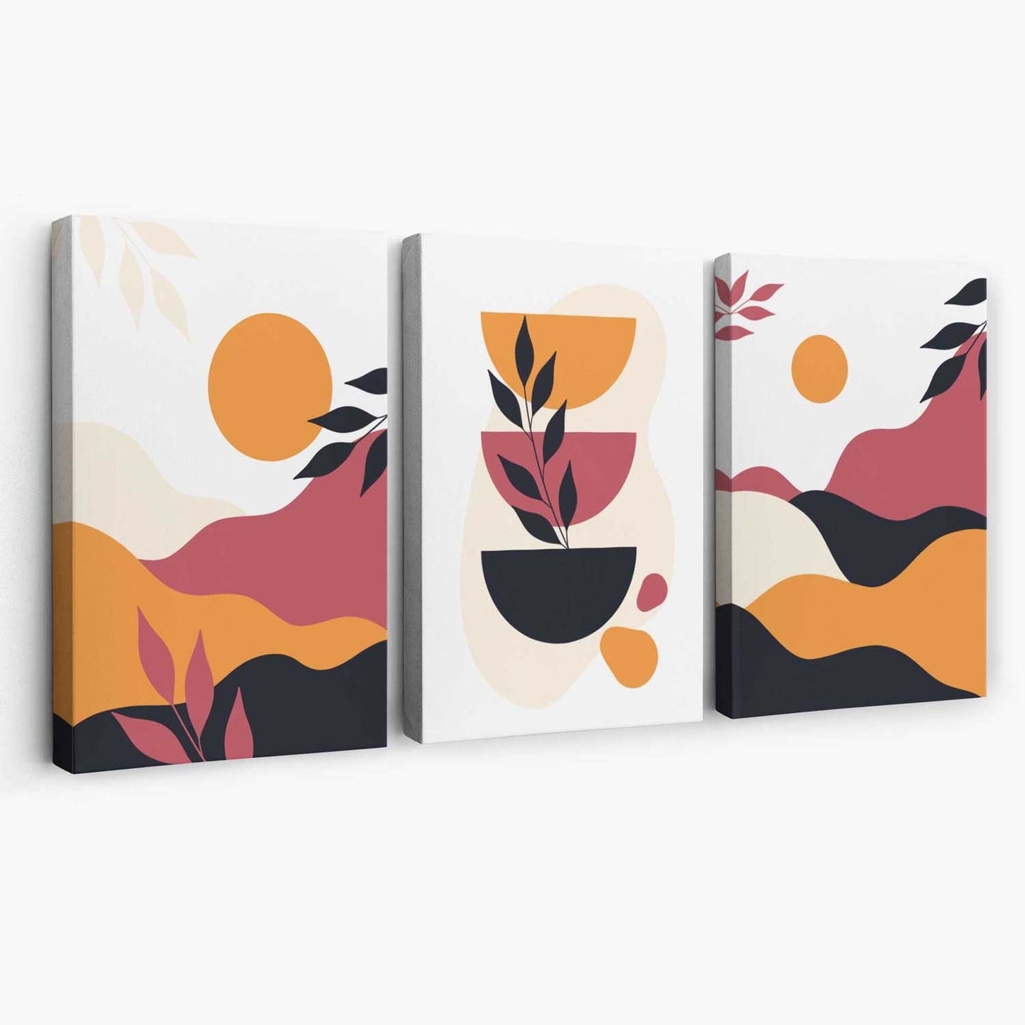 Boho-Stil, leuchtendes Pink-Orange, 3er-Set Leinwanddrucke