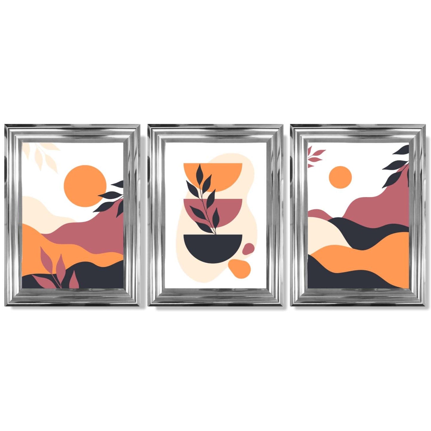 Boho-Stil, leuchtendes Pink-Orange, 3er-Set gerahmter Kunstdrucke