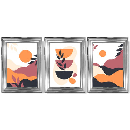 Boho-Stil, leuchtendes Pink-Orange, 3er-Set gerahmter Kunstdrucke
