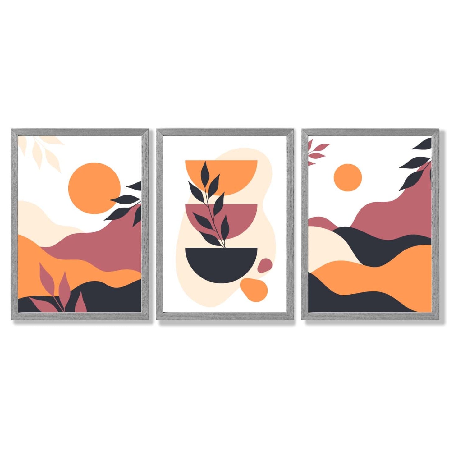 Boho-Stil, leuchtendes Pink-Orange, 3er-Set gerahmter Kunstdrucke