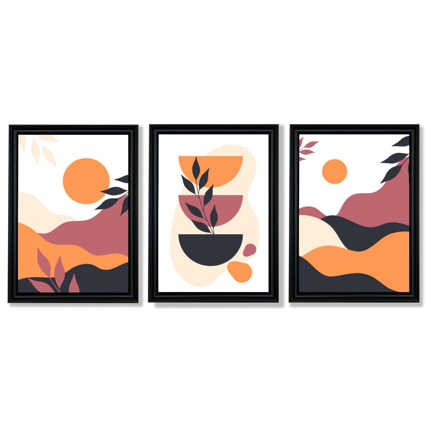 Boho-Stil, leuchtendes Pink-Orange, 3er-Set gerahmter Kunstdrucke