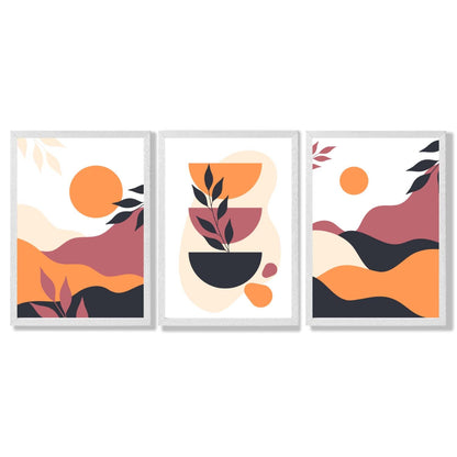 Boho-Stil, leuchtendes Pink-Orange, 3er-Set gerahmter Kunstdrucke