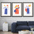 Boho-minimalistischer, floraler Kunstdruck in Blau und Orange – 3er-Set gerahmte Kunstdrucke