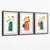 Boho-minimalistisches Blumenmuster in Grün und Orange, 3er-Set Leinwanddrucke