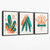 Abstraktes grün-oranges Blumen-Set aus 3 Leinwanddrucken