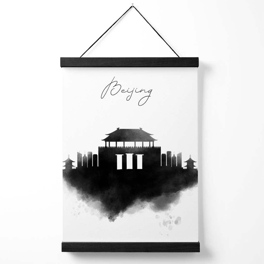 Aquarell-Stadtposter von Peking mit Skyline und Aufhänger