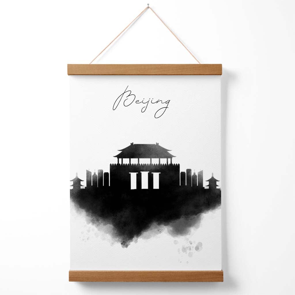 Aquarell-Stadtposter von Peking mit Skyline und Aufhänger