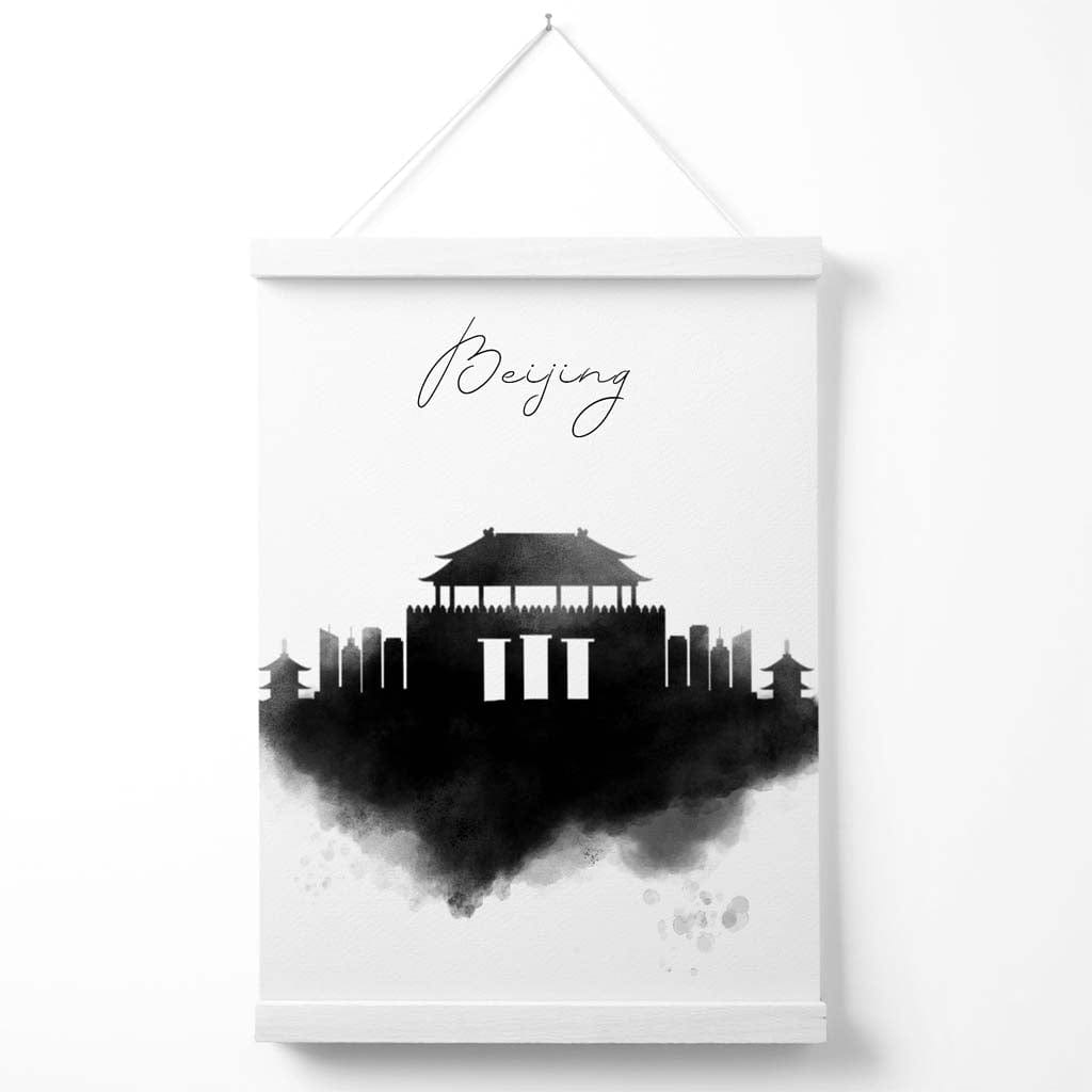 Aquarell-Stadtposter von Peking mit Skyline und Aufhänger