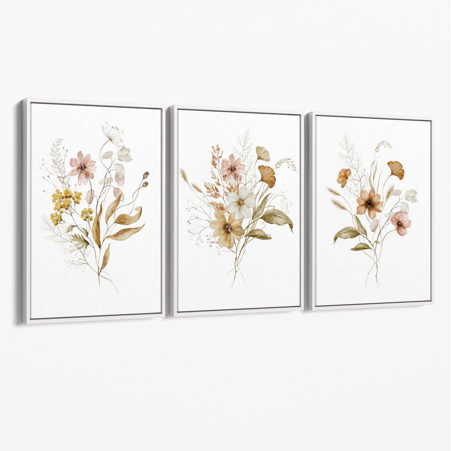 Herbstliche Wildblumensträuße – 3er-Set Leinwanddrucke