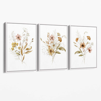 Herbstliche Wildblumensträuße – 3er-Set Leinwanddrucke