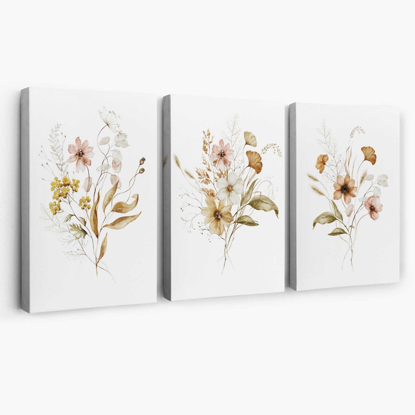 Herbstliche Wildblumensträuße – 3er-Set Leinwanddrucke