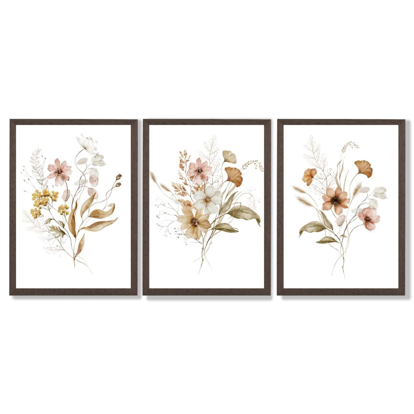 Herbstliche Wildblumensträuße – 3 gerahmte Kunstdrucke