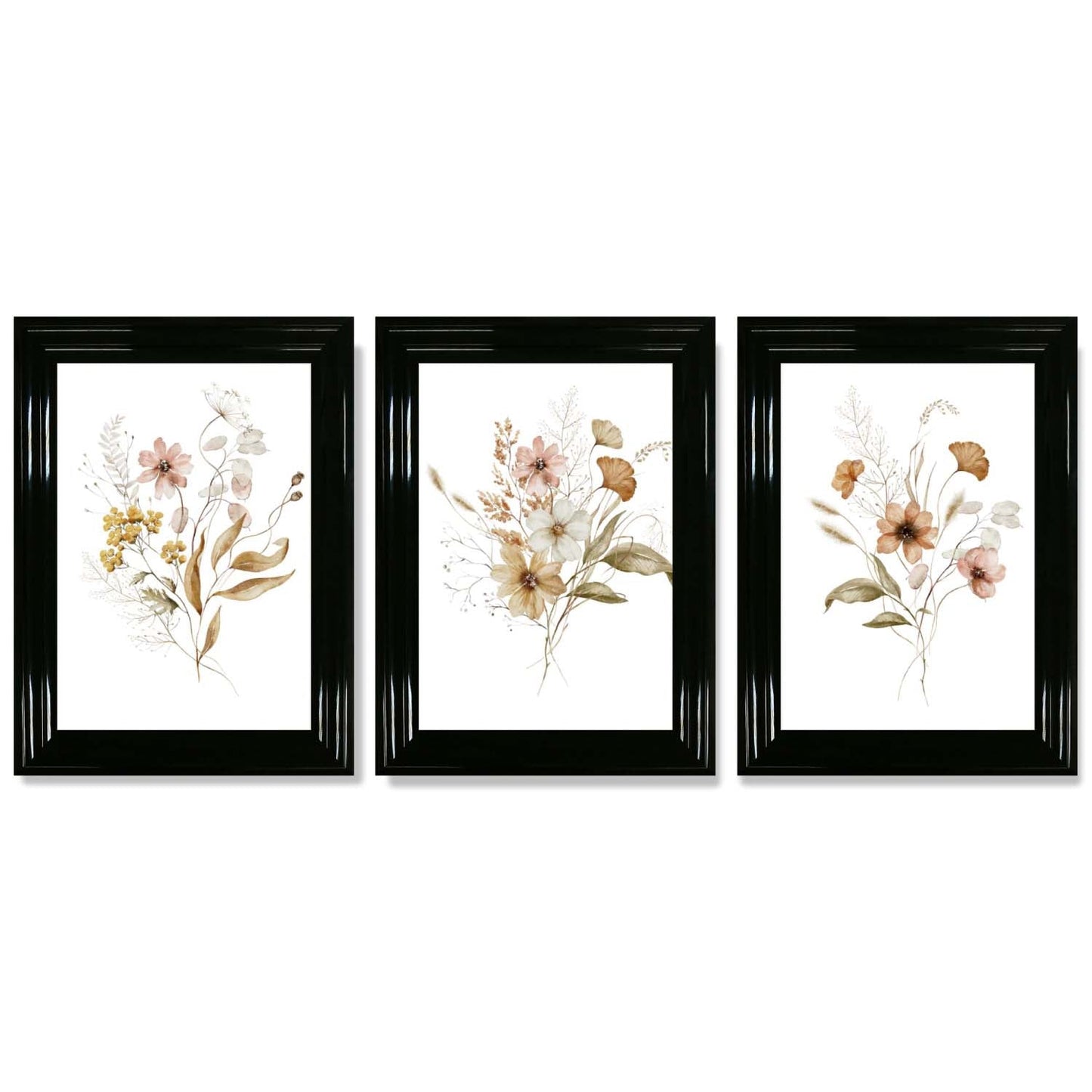 Herbstliche Wildblumensträuße – 3 gerahmte Kunstdrucke
