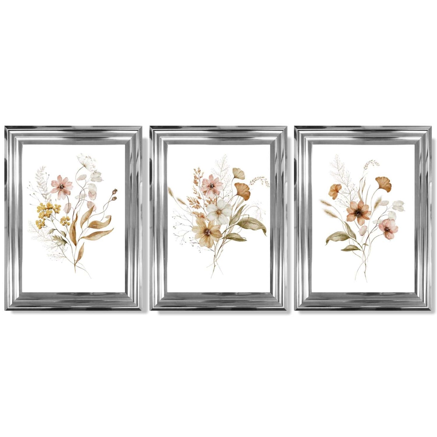 Herbstliche Wildblumensträuße – 3 gerahmte Kunstdrucke