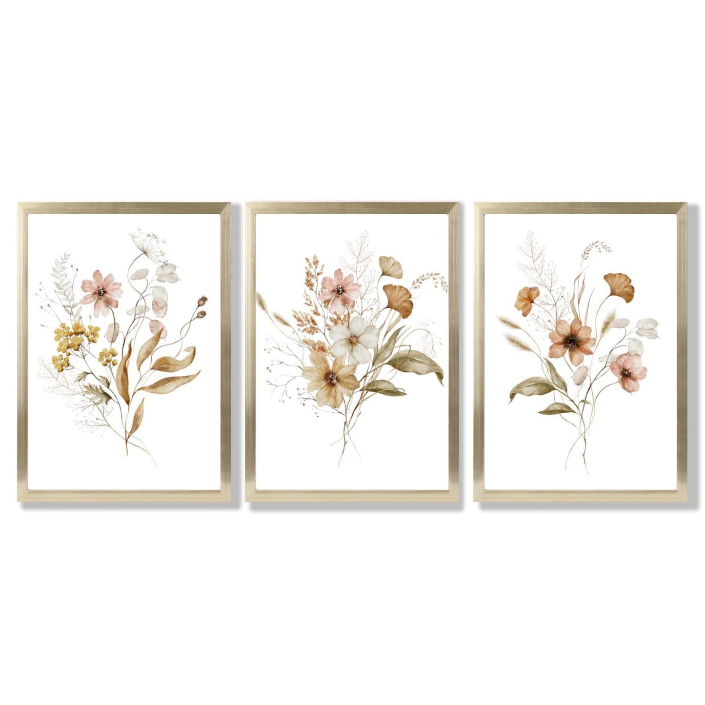 Herbstliche Wildblumensträuße – 3 gerahmte Kunstdrucke