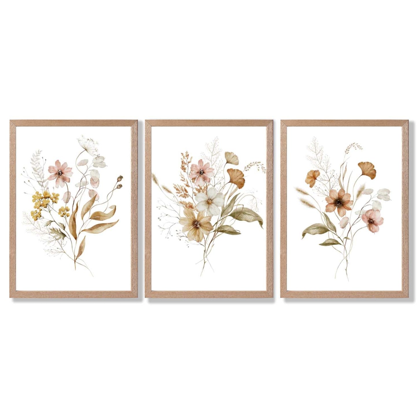 Herbstliche Wildblumensträuße – 3 gerahmte Kunstdrucke