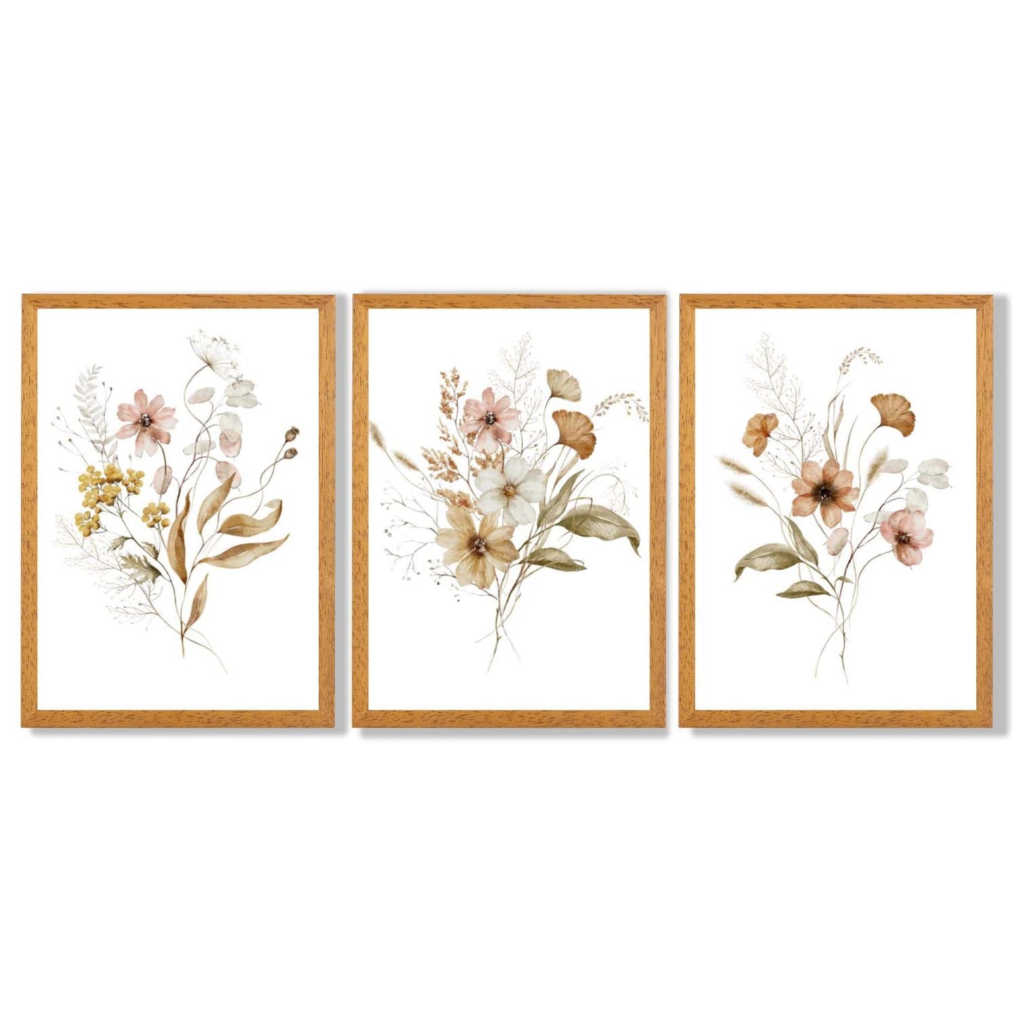 Herbstliche Wildblumensträuße – 3 gerahmte Kunstdrucke