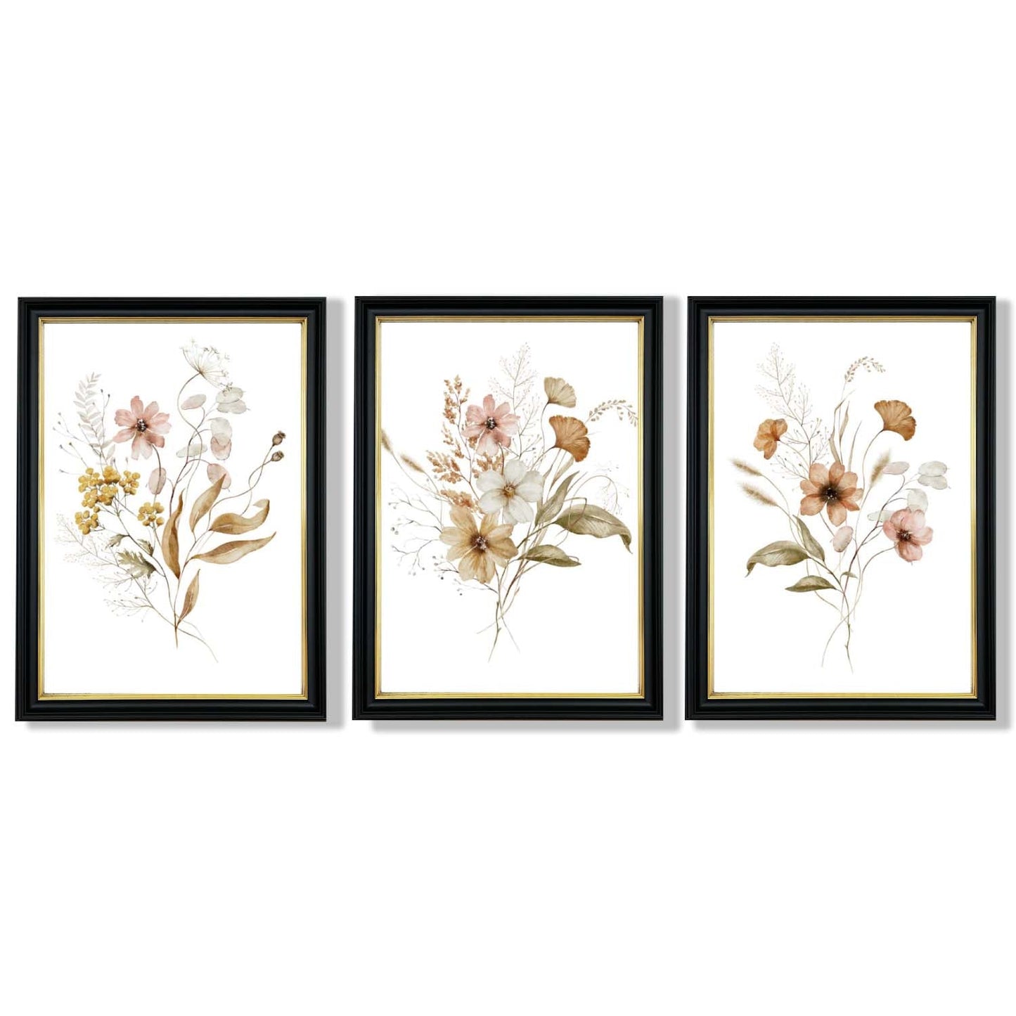 Herbstliche Wildblumensträuße – 3 gerahmte Kunstdrucke