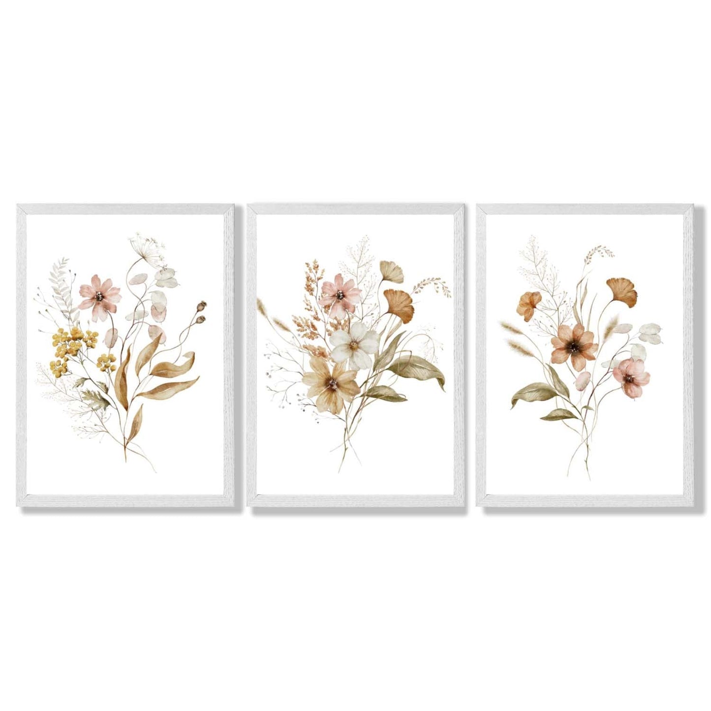 Herbstliche Wildblumensträuße – 3 gerahmte Kunstdrucke