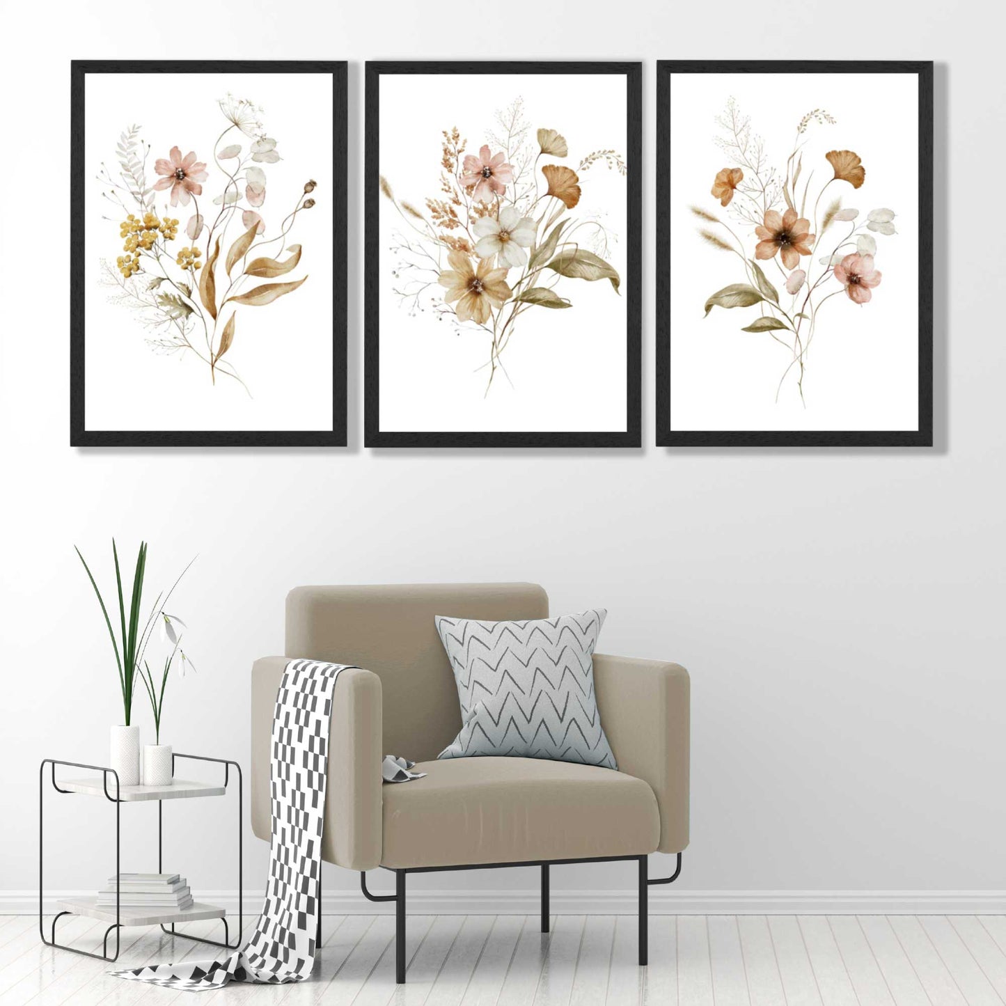 Herbstliche Wildblumensträuße – 3er-Set Kunstdrucke