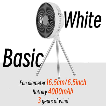 Wiederaufladbarer 10.000mAh Camping Ventilator mit LED-Beleuchtung und Powerbank | Brehn