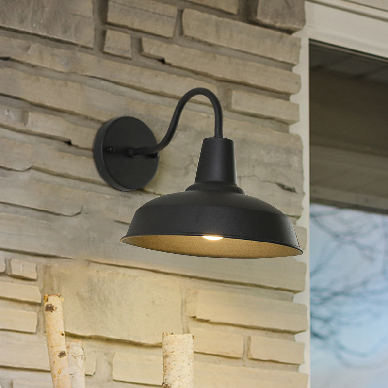 Farmhouse Barn Wand Sconce Beleuchtung 1 Glühbirne Metall Wandlampe mit Gänseneckarm in Schwarz für Veranda | Brehn