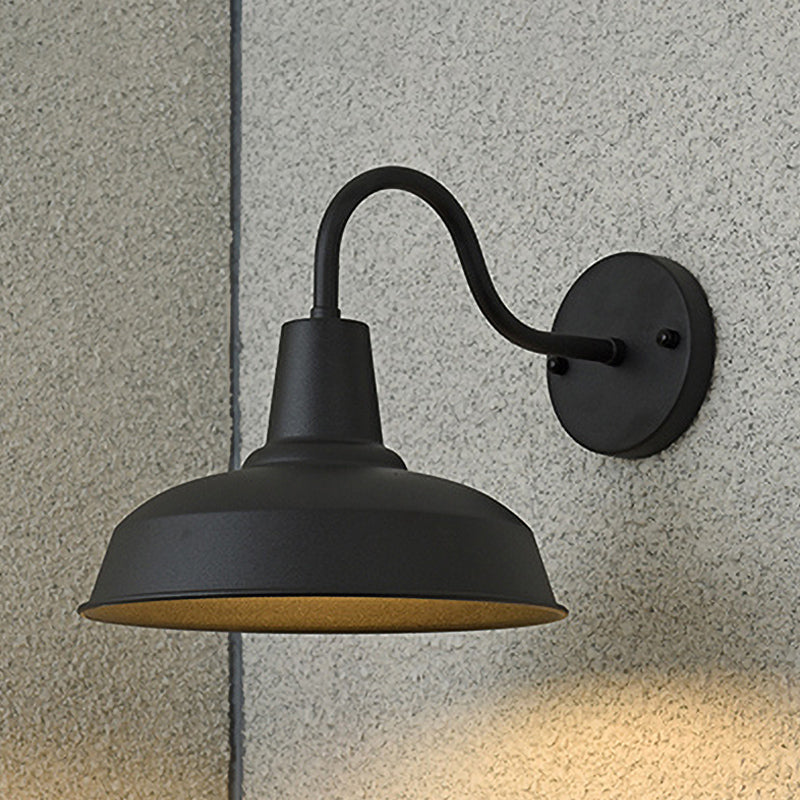 Farmhouse Barn Wand Sconce Beleuchtung 1 Glühbirne Metall Wandlampe mit Gänseneckarm in Schwarz für Veranda | Brehn